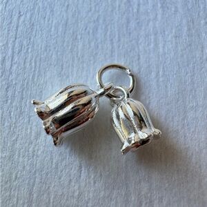 Sterling Silver 925 Lily Of The Valley Set Of 2 Charms 3D Bracelet Stamped New